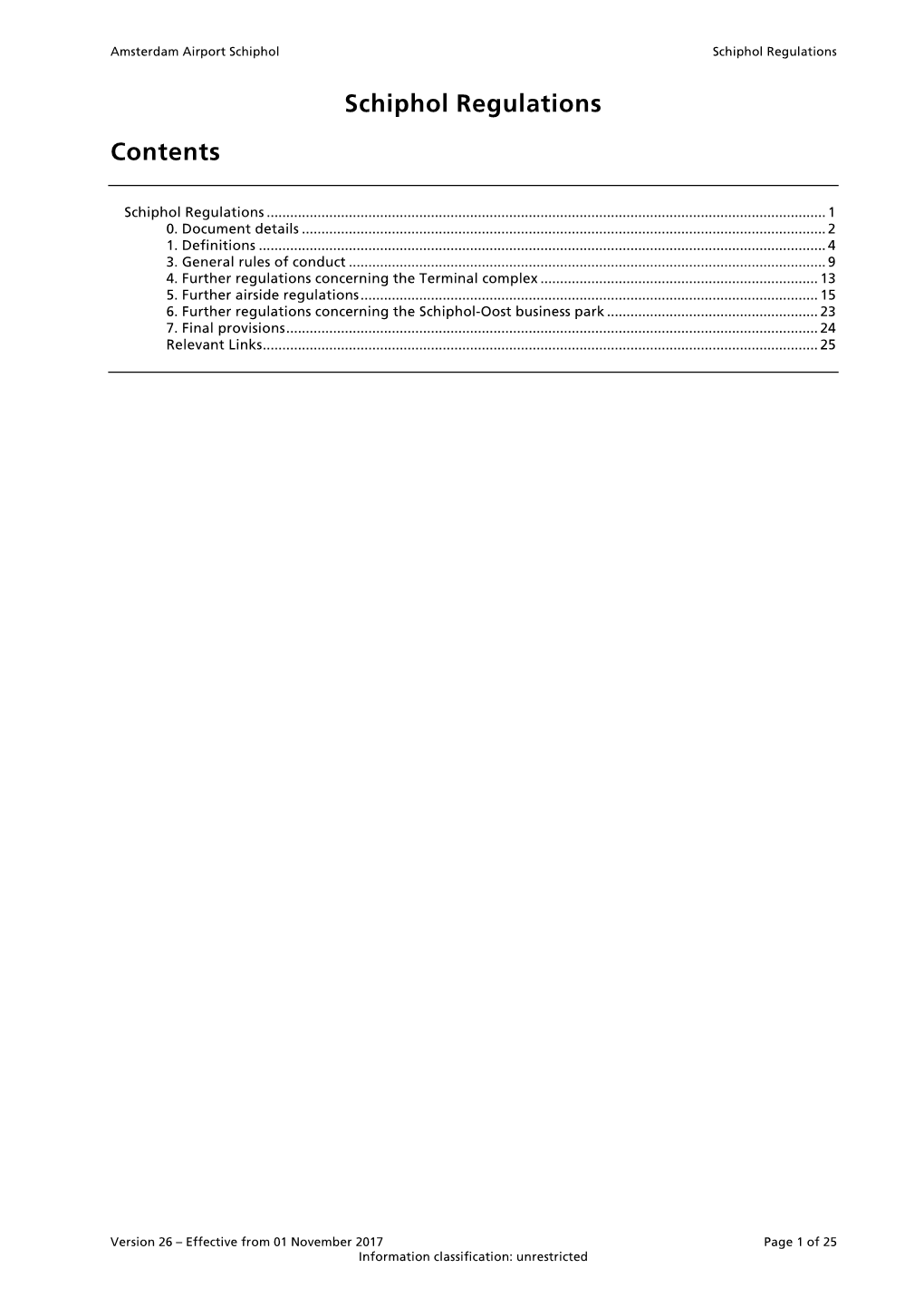 Schiphol Regulations Contents