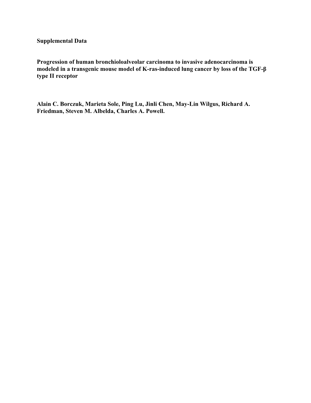 Supplemental Data Progression of Human Bronchioloalveolar