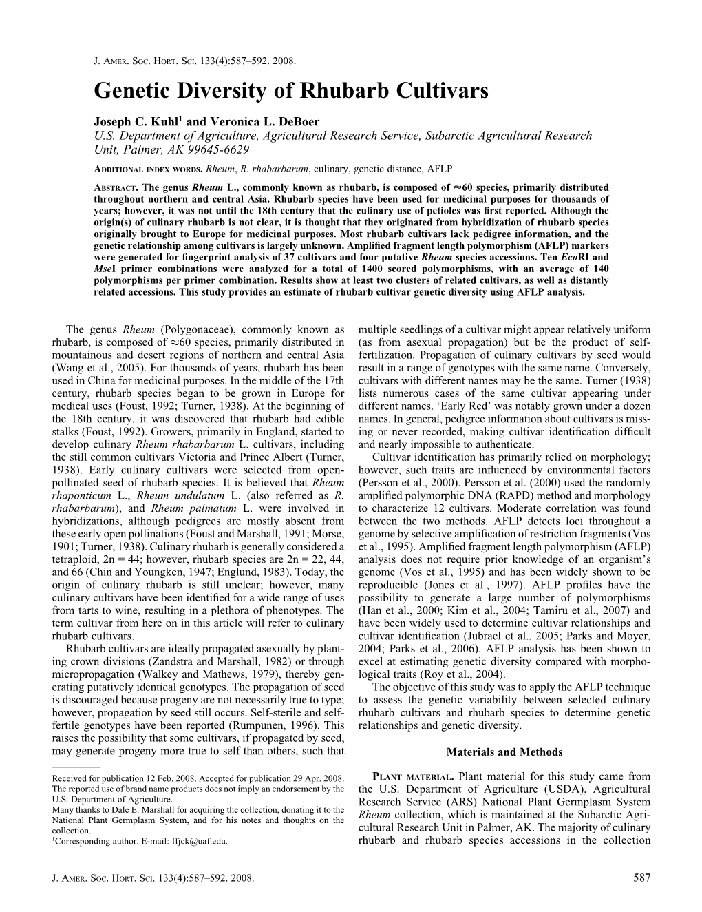 Genetic Diversity of Rhubarb Cultivars