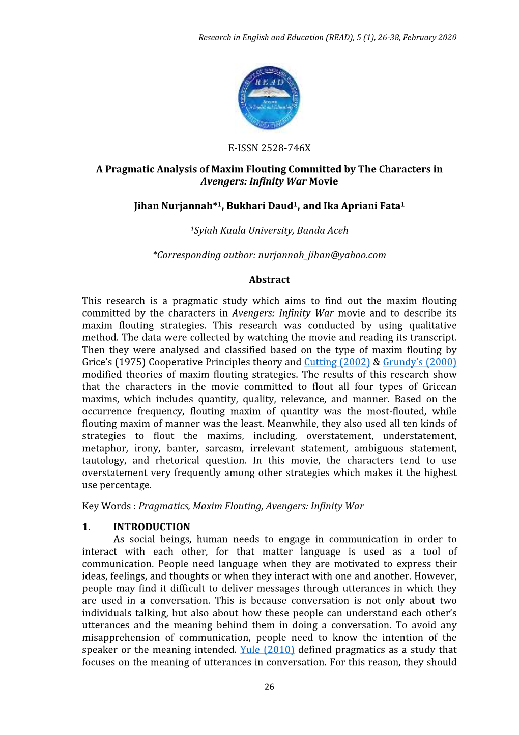 E-ISSN 2528-746X a Pragmatic Analysis of Maxim Flouting