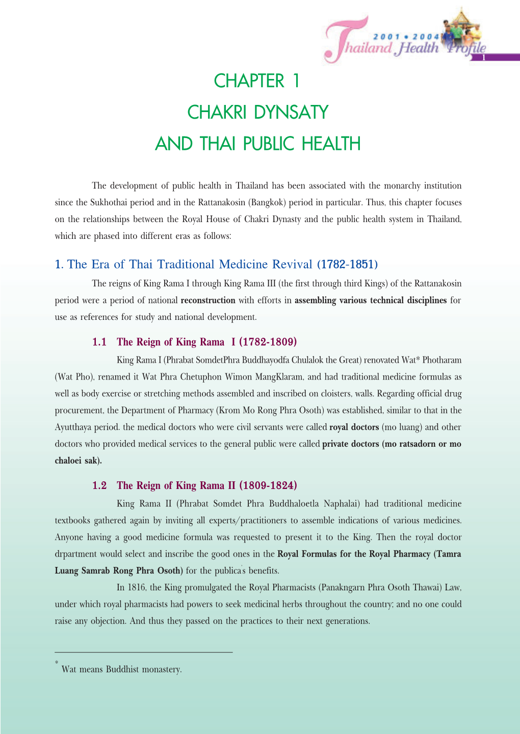 Chapter 1 Chakri Dynsaty and Thai Public Health