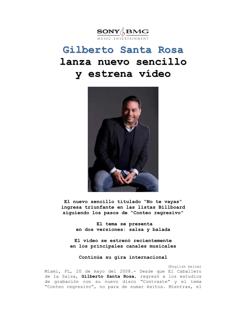 Gilberto Santa Rosa Lanza Nuevo Sencillo Y Estrena Vídeo