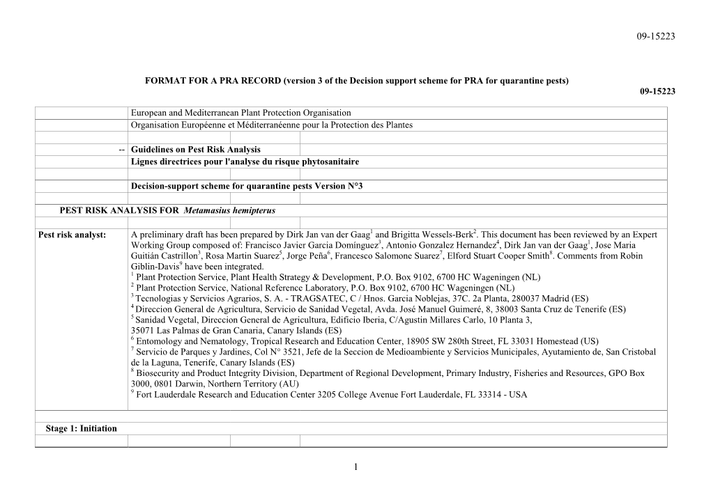 FORMAT for a PRA RECORD (Version 3 of the Decision Support Scheme for PRA for Quarantine Pests) 09-15223