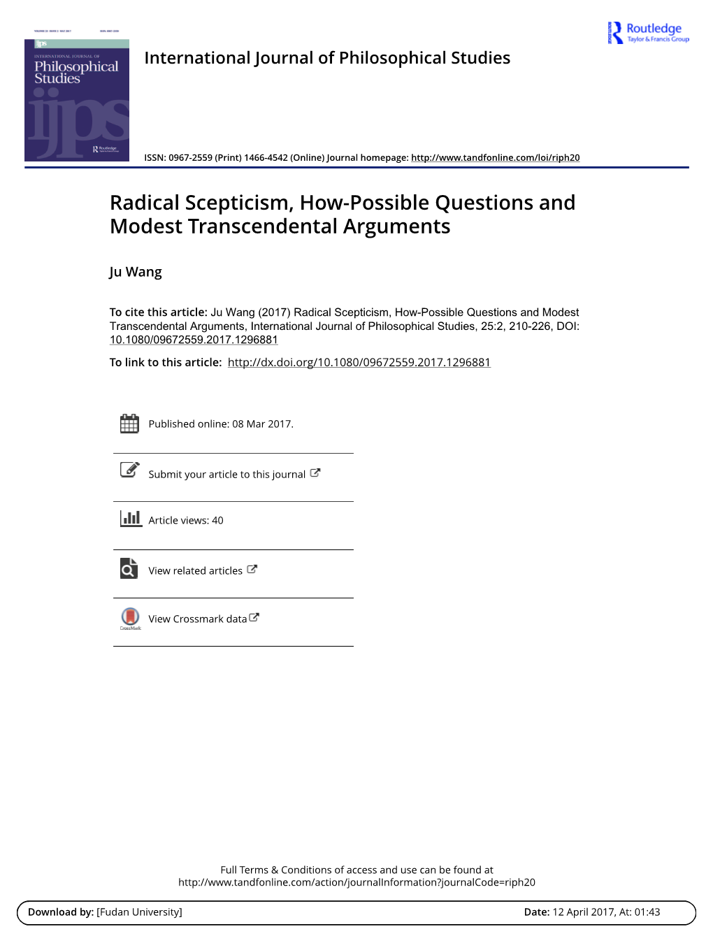 Radical Scepticism, How-Possible Questions and Modest Transcendental Arguments