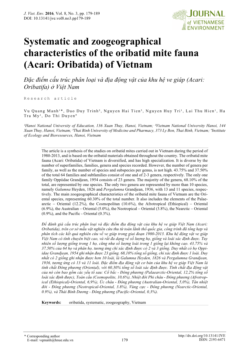 Systematic and Zoogeographical Characteristics of the Oribatid Mite Fauna (Acari: Oribatida) of Vietnam