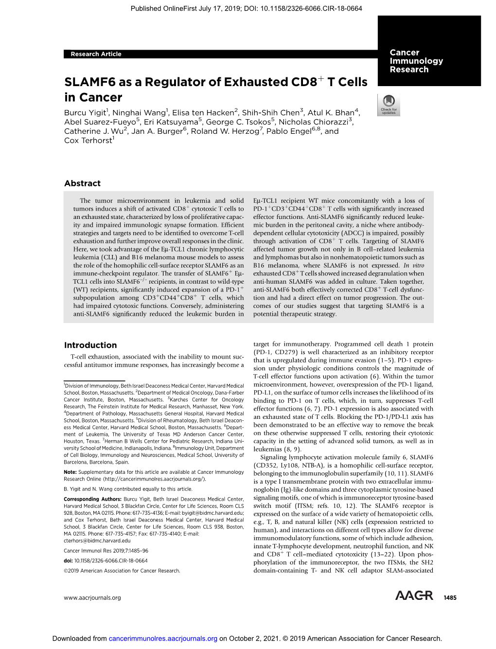 SLAMF6 As a Regulator of Exhausted CD8 T Cells in Cancer