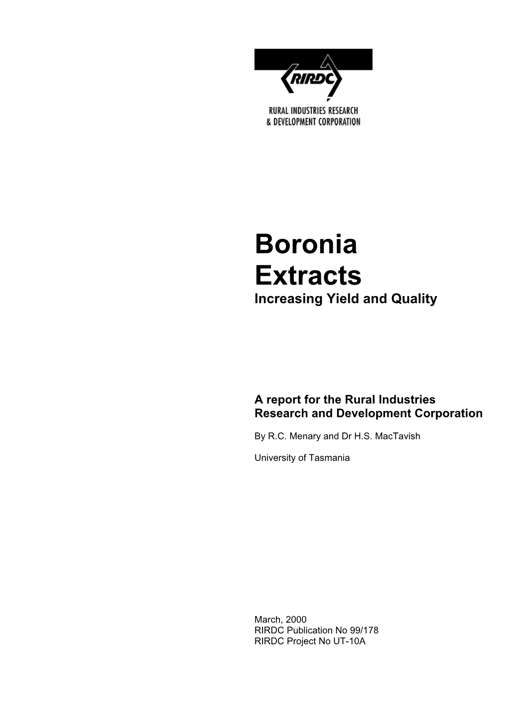 Boronia Extracts Increasing Yield and Quality