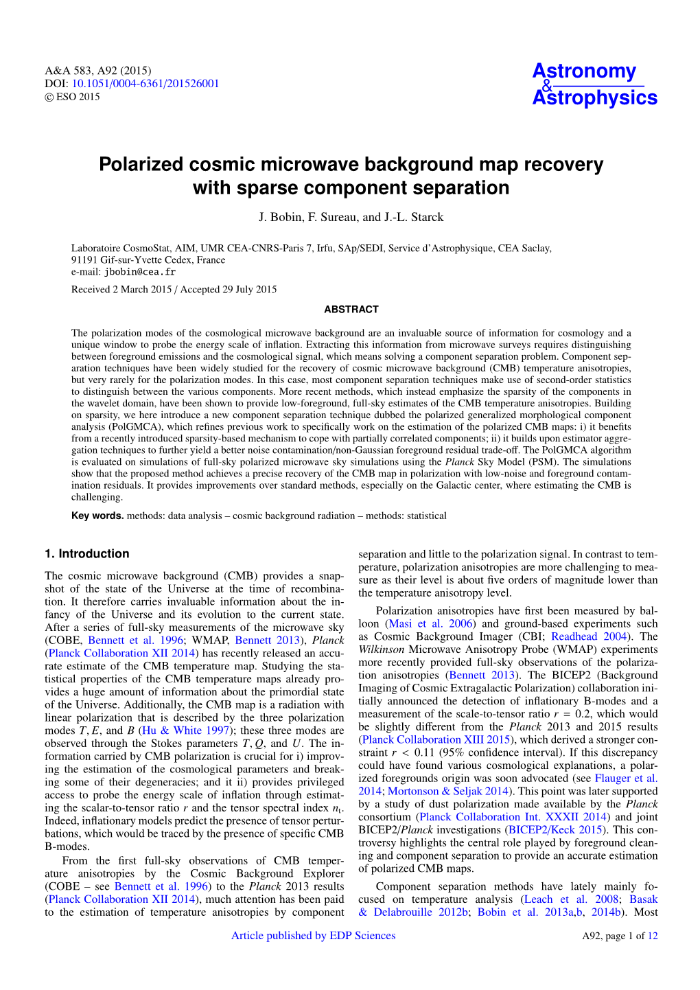 Polarized Cosmic Microwave Background Map Recovery with Sparse Component Separation J