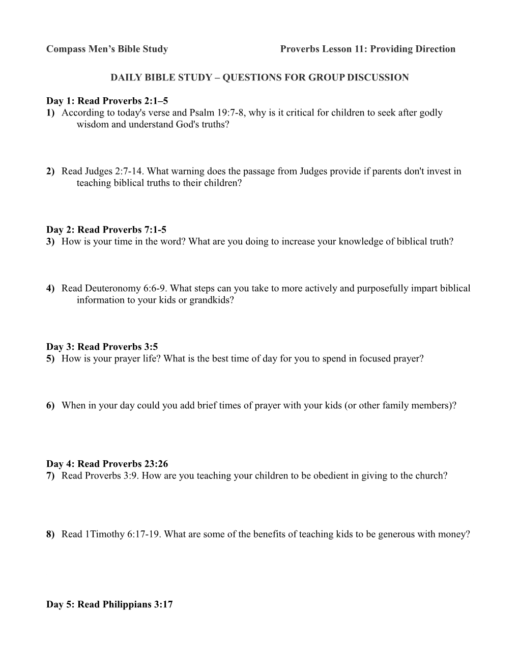 Daily Bible Study Questions for Group Discussion