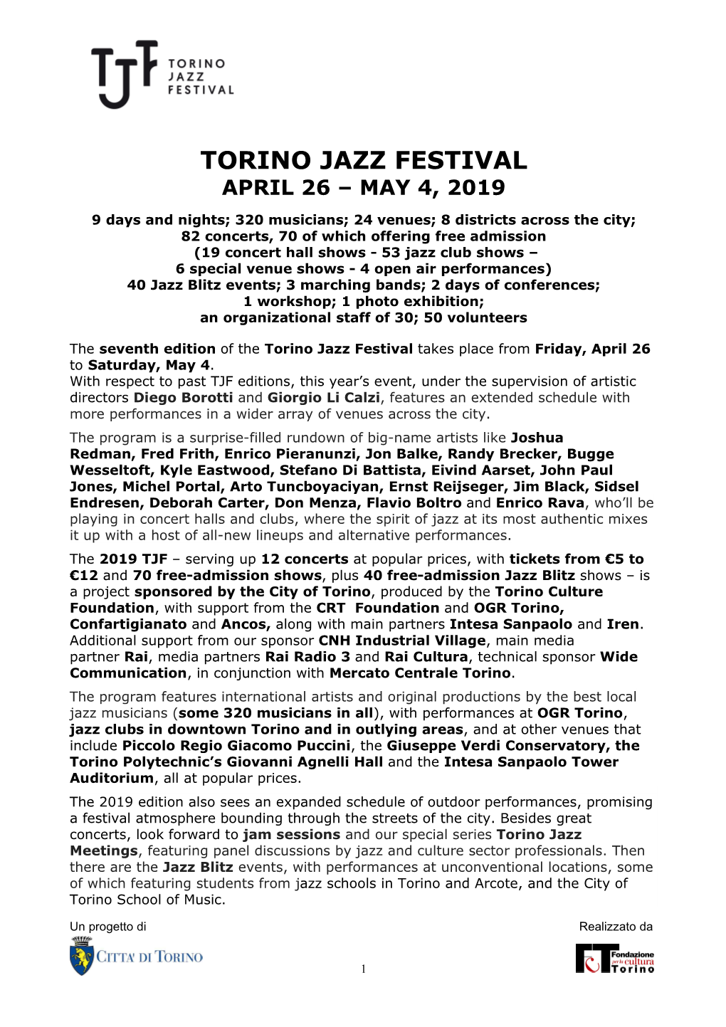 Torino Jazz Festival April 26 – May 4, 2019