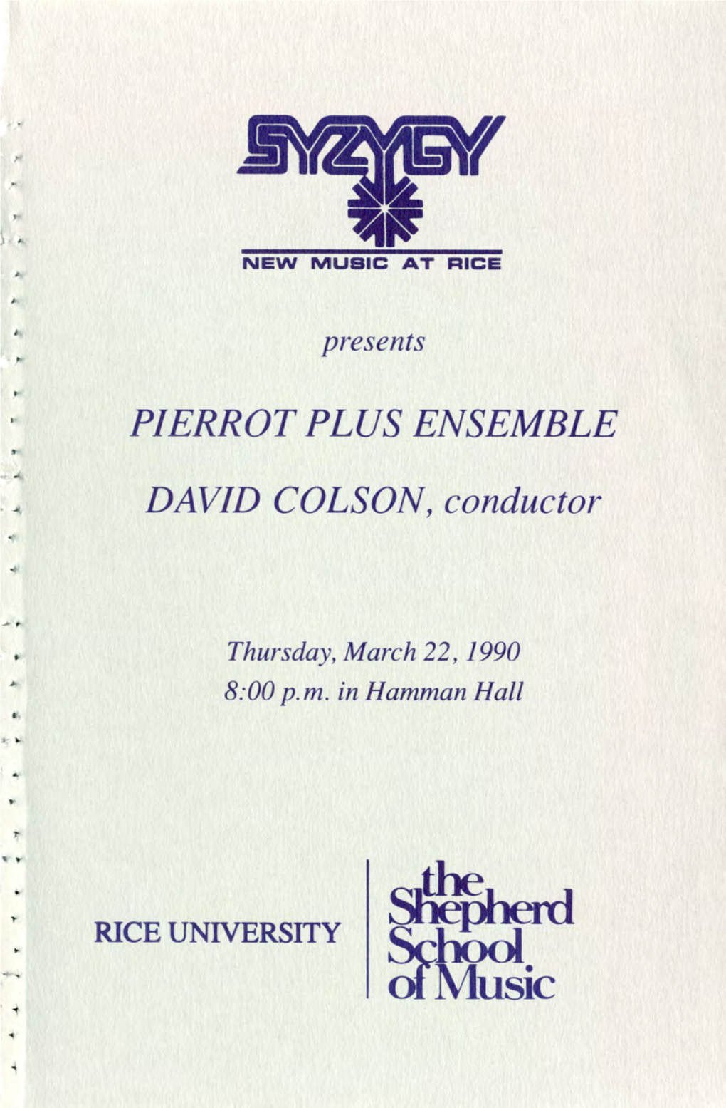 PIERROT PLUS ENSEMBLE DAVID COLSON, Conductor