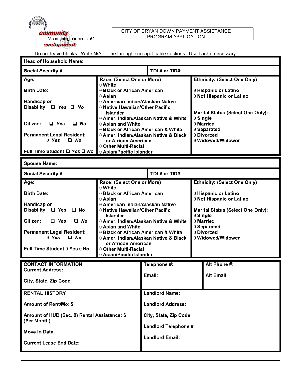 Do Not Leave Blanks. Write N/A Or Line Through Non-Applicable Sections. Use Back If Necessary