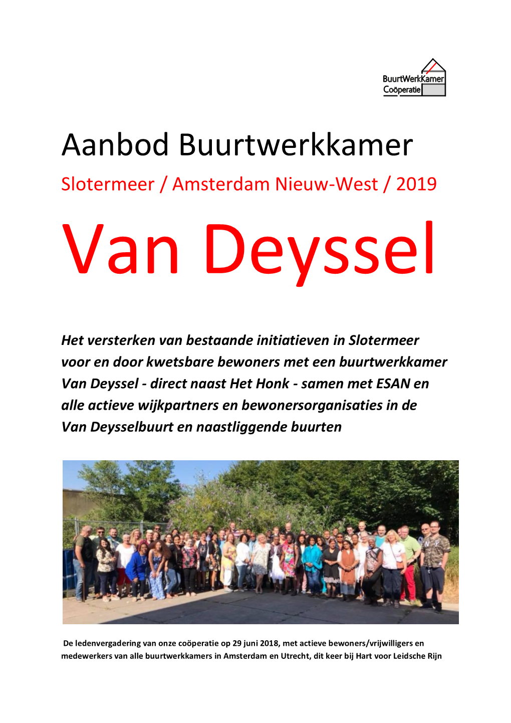 Aanbod Buurtwerkkamer Van Deyssel-Slotermeer Amsterdam 2019