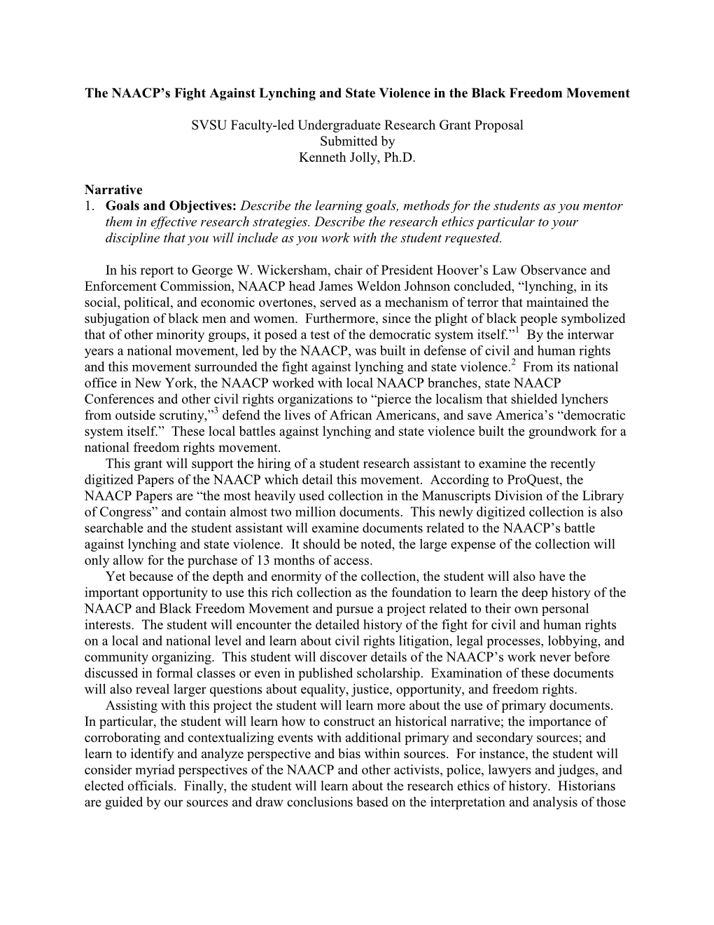 The NAACP's Fight Against Lynching and State Violence in the Black Freedom Movement SVSU Faculty-Led Undergraduate Research Gr