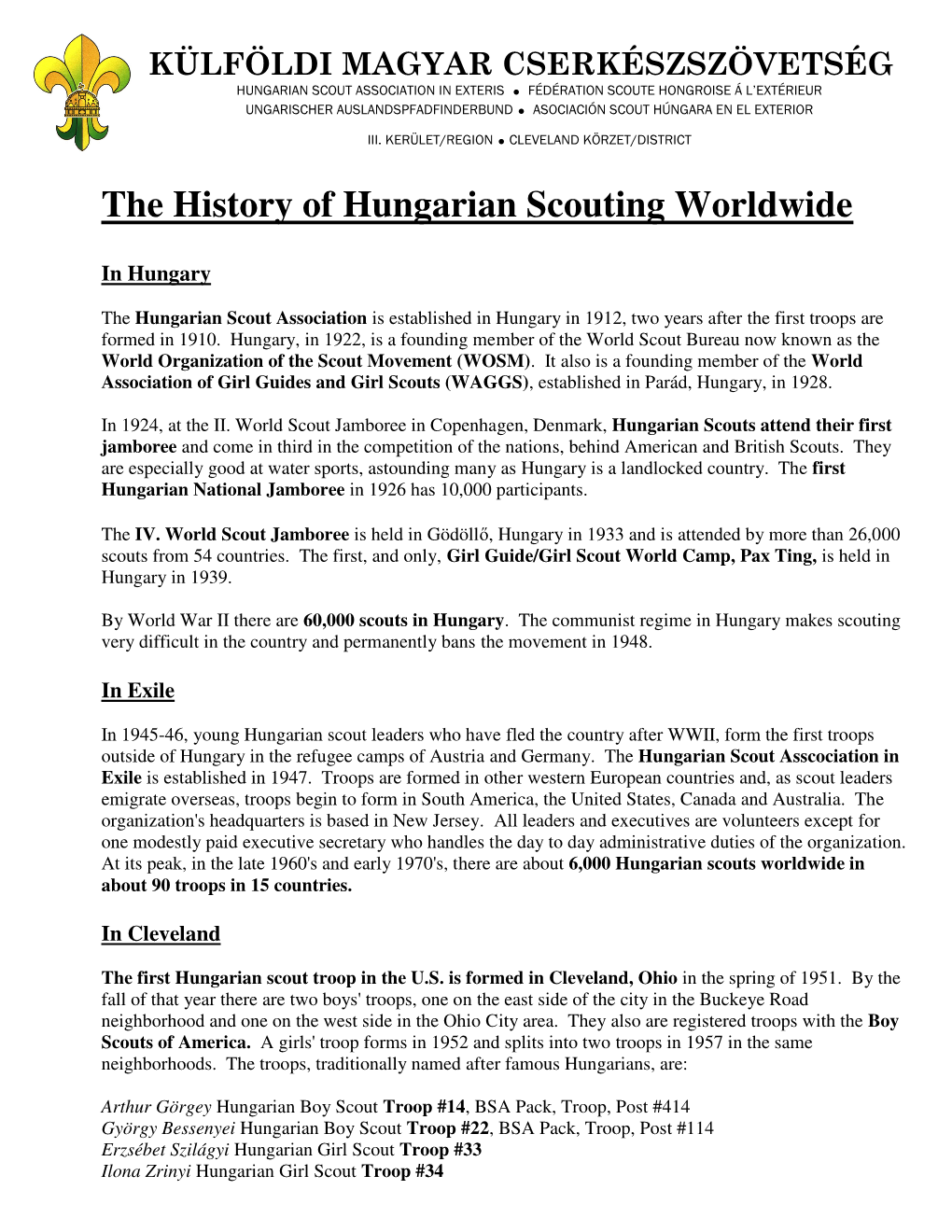 The History of Hungarian Scouting Worldwide
