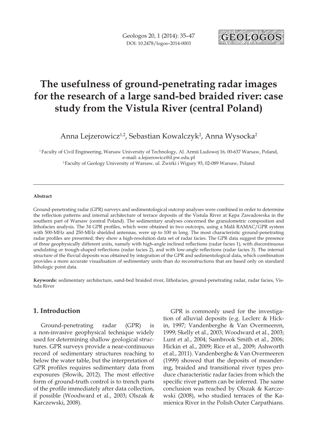The Usefulness of Ground-Penetrating Radar Images for the Research of a Large Sand-Bed Braided River: Case Study from the Vistula River (Central Poland)