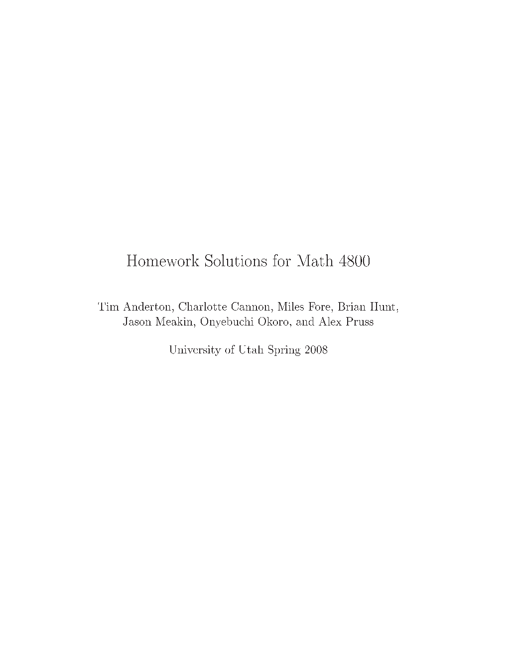 Homework Solutions for Math 4800