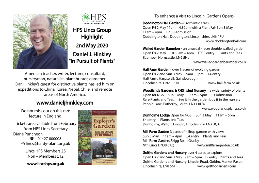 HPS Lincs Group Highlight 2Nd May 2020 Daniel J. Hinkley “In Pursuit Of