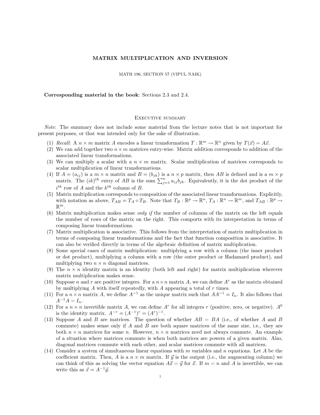 Matrix Multiplication and Inversion