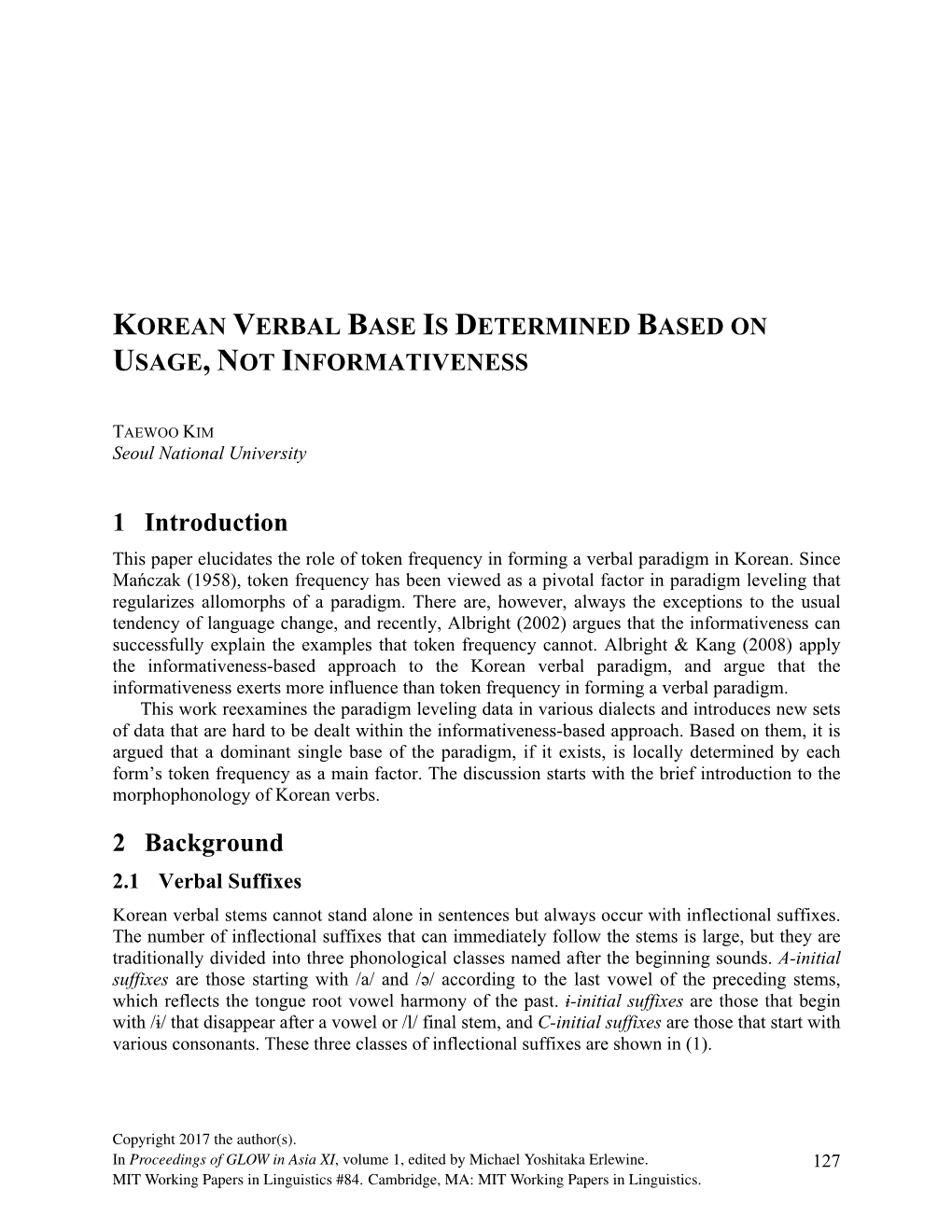 Korean Verbal Base Is Determined Based on Usage, Not Informativeness