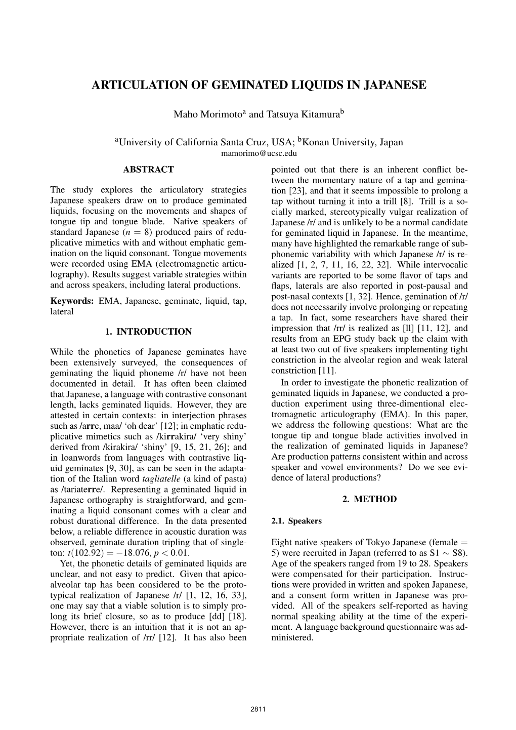 Articulation of Geminated Liquids in Japanese