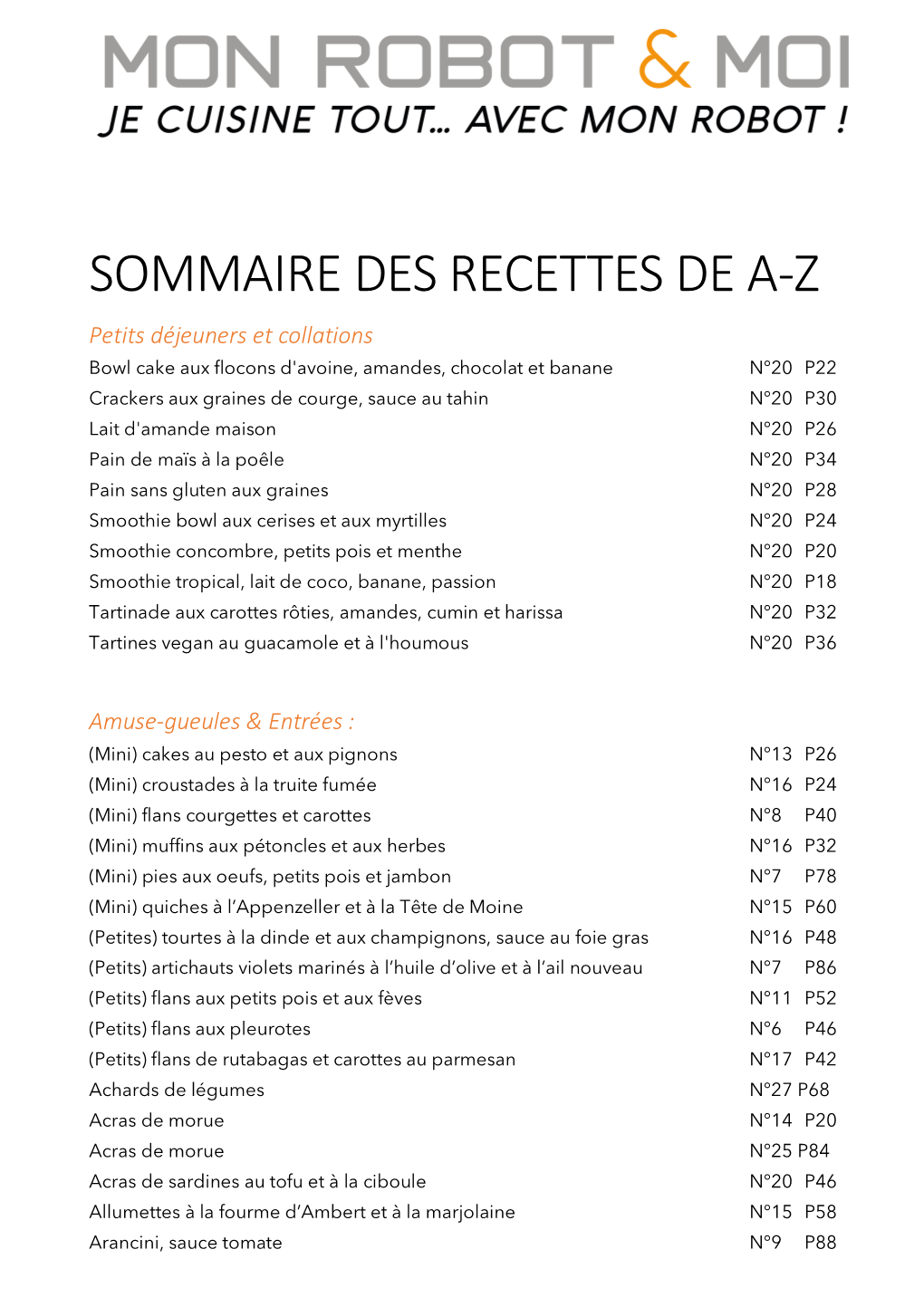 Sommaire Des Recettes De