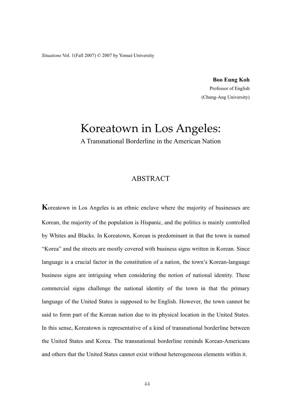 Koreatown in Los Angeles: a Transnational Borderline in the American Nation