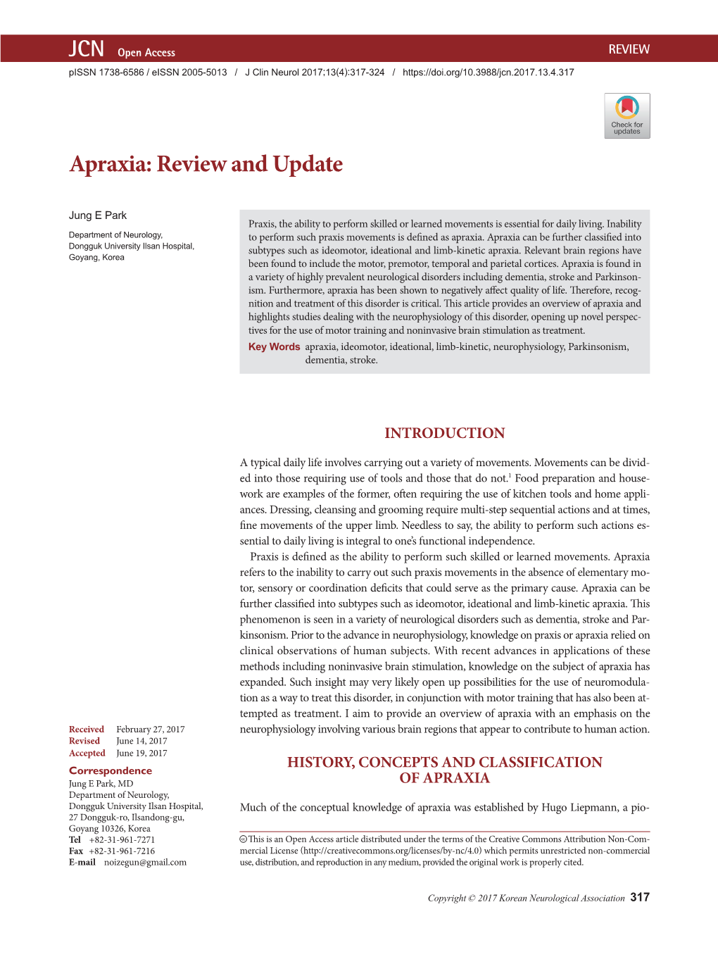 Apraxia: Review and Update