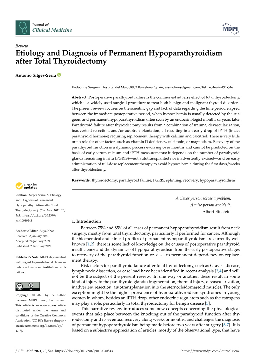 Etiology and Diagnosis of Permanent Hypoparathyroidism After Total Thyroidectomy