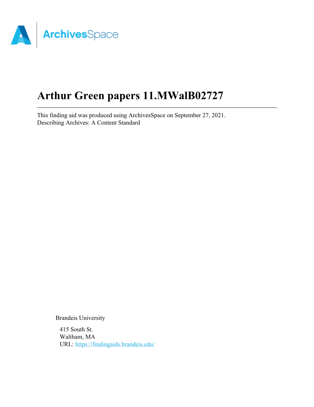 Arthur Green Papers 11.Mwalb02727