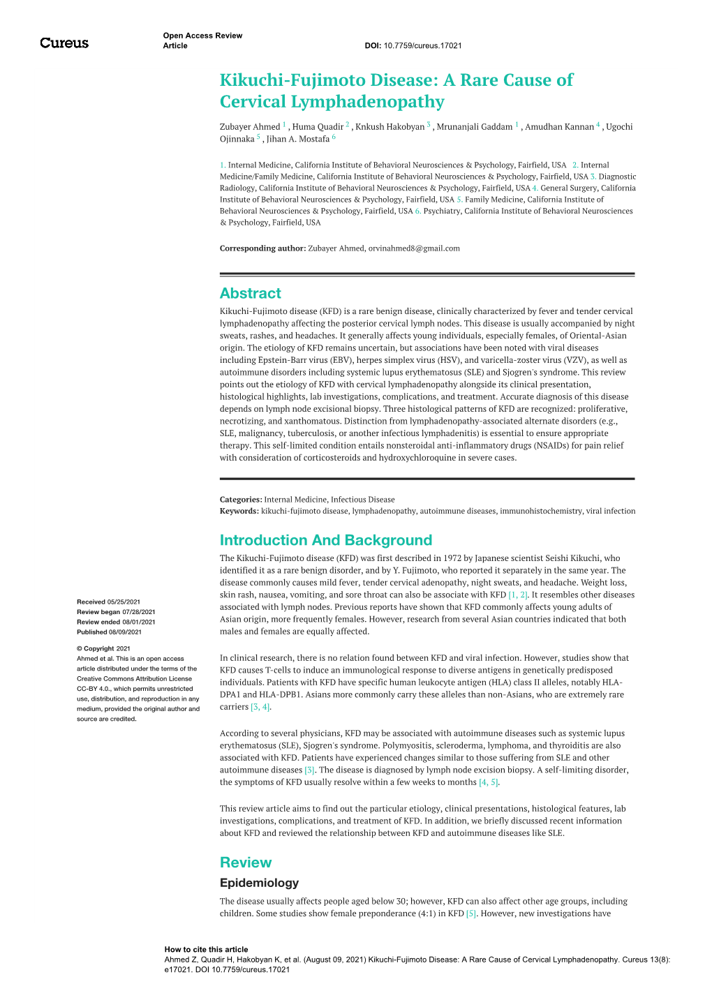 Kikuchi-Fujimoto Disease: a Rare Cause of Cervical Lymphadenopathy