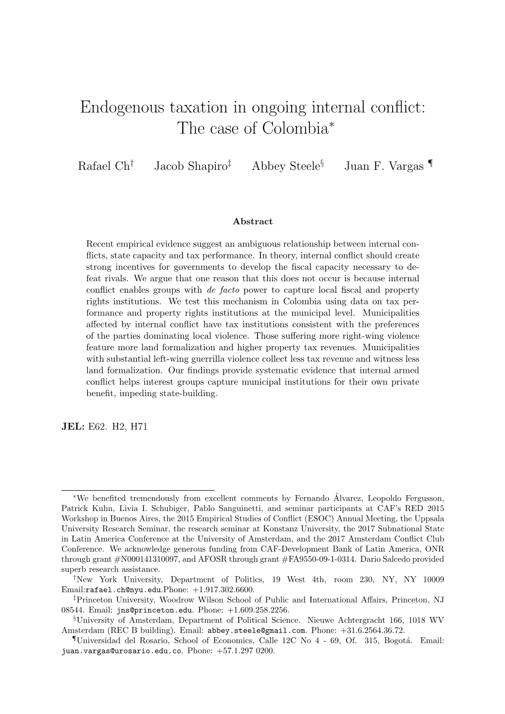 Endogenous Taxation in Ongoing Internal Conflict: the Case of Colombia