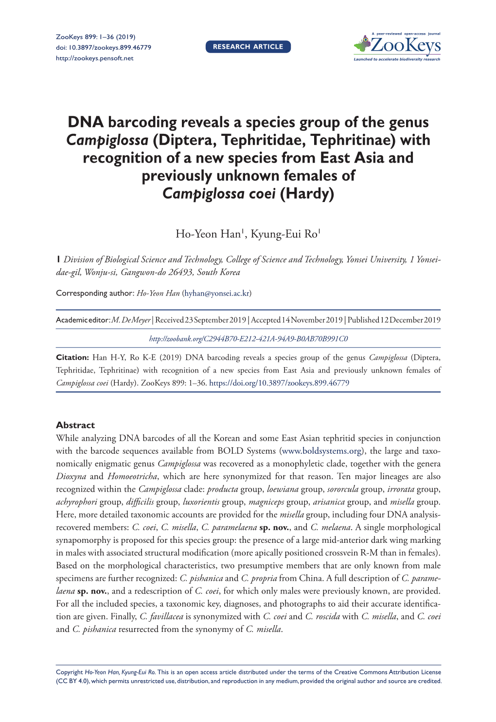 DNA Barcoding Reveals a Species Group of the Genus Campiglossa