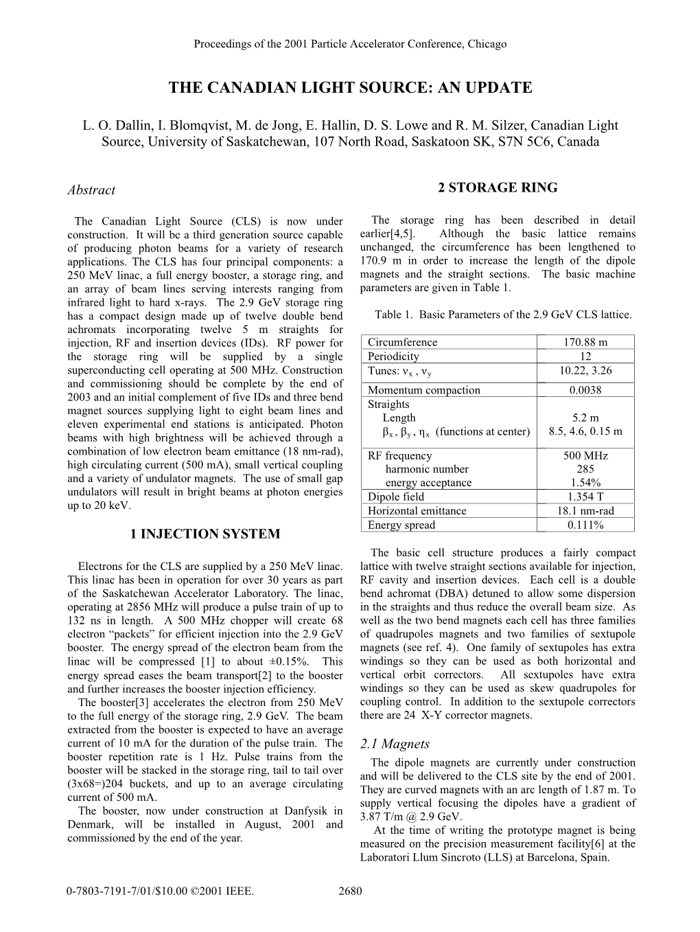 The Canadian Light Source: an Update