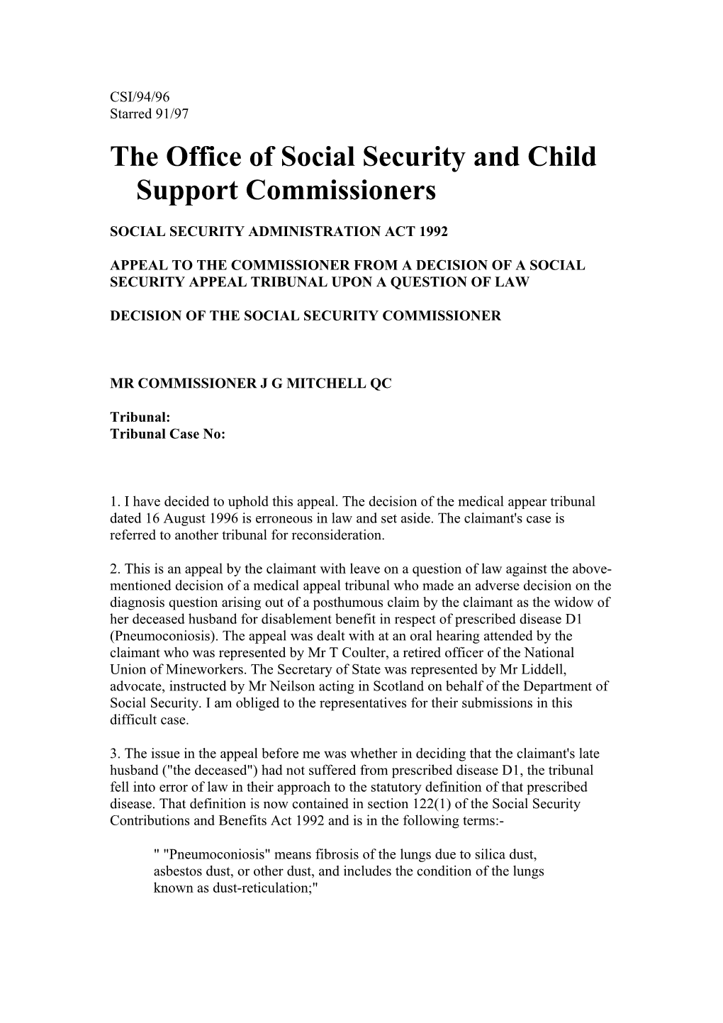 The Office of Social Security and Child Support Commissioners s1