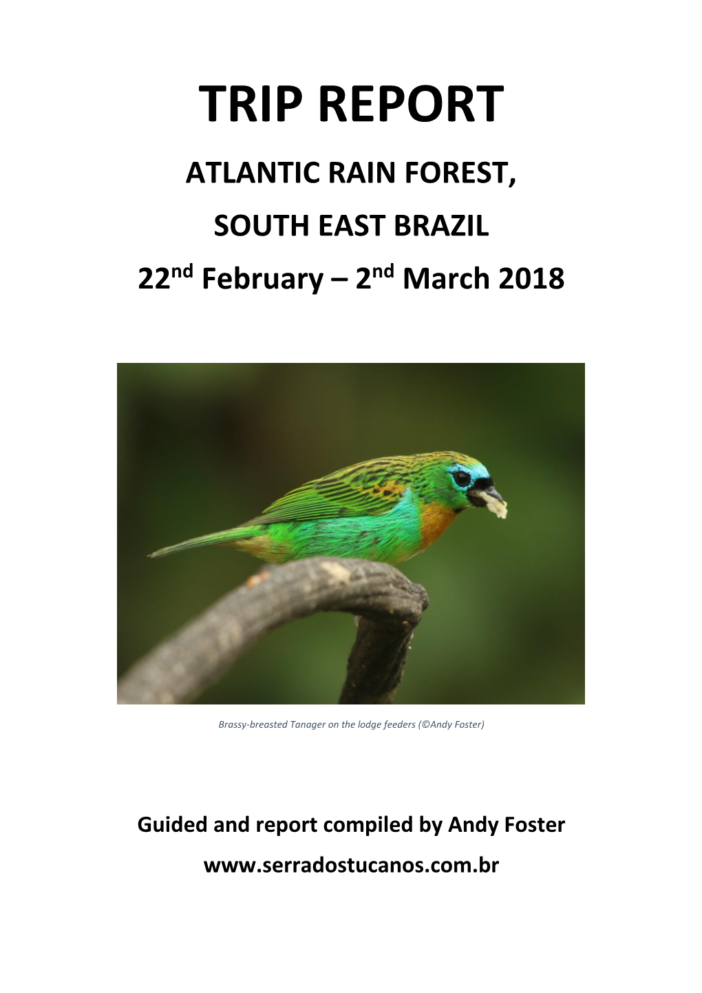 TRIP REPORT ATLANTIC RAIN FOREST, SOUTH EAST BRAZIL 22Nd February – 2Nd March 2018
