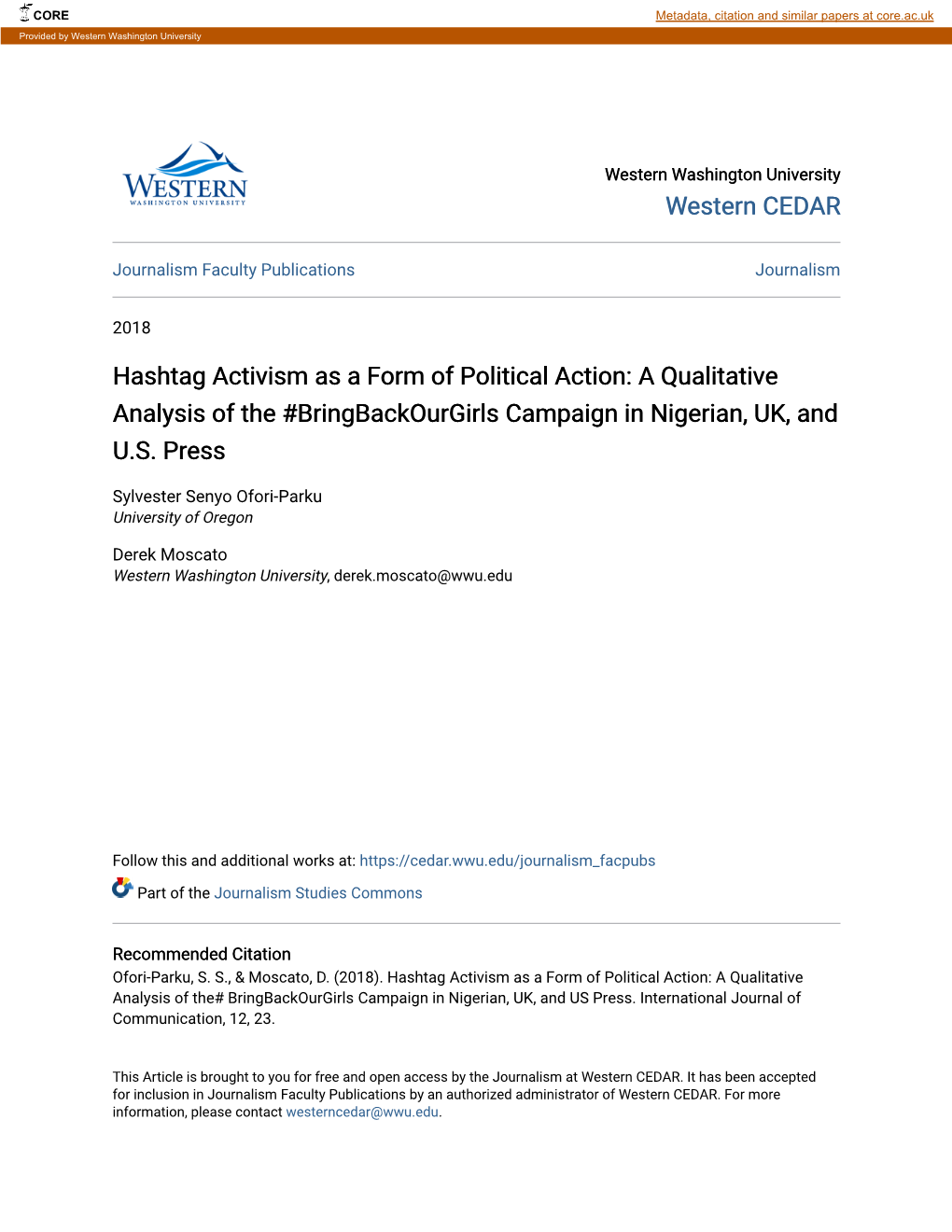 Hashtag Activism As a Form of Political Action: a Qualitative Analysis of the #Bringbackourgirls Campaign in Nigerian, UK, and U.S