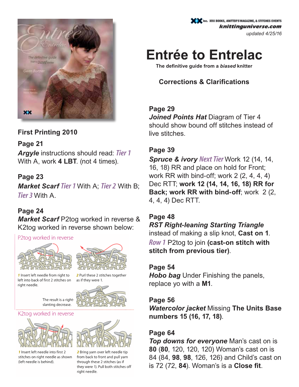 Entrée to Entrelac the Definitive Guide from Abiased Knitter Purl in Reverse (From Left to Right) Corrections & Clarifications