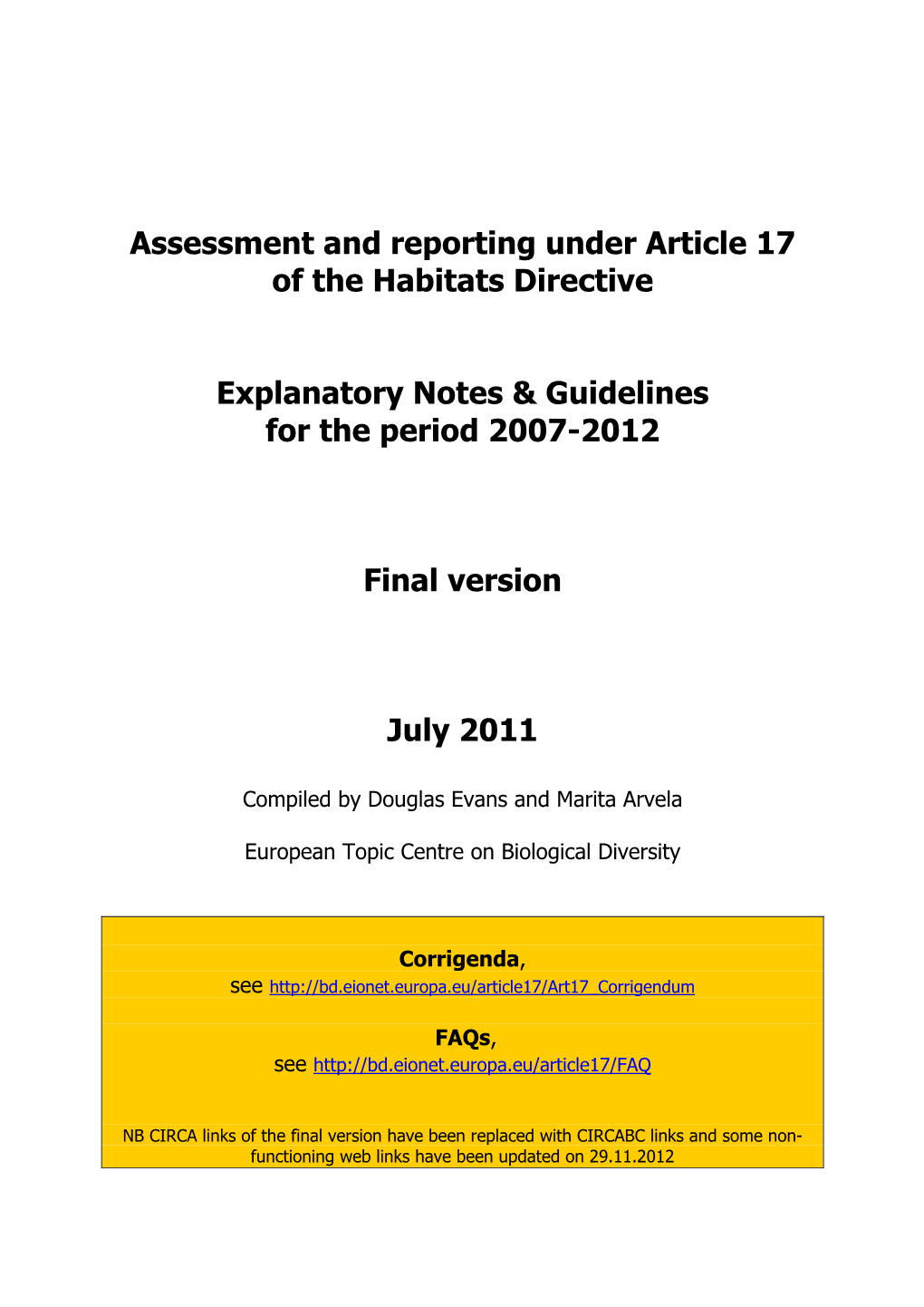 Assessment and Reporting Under Article 17 of the Habitats Directive