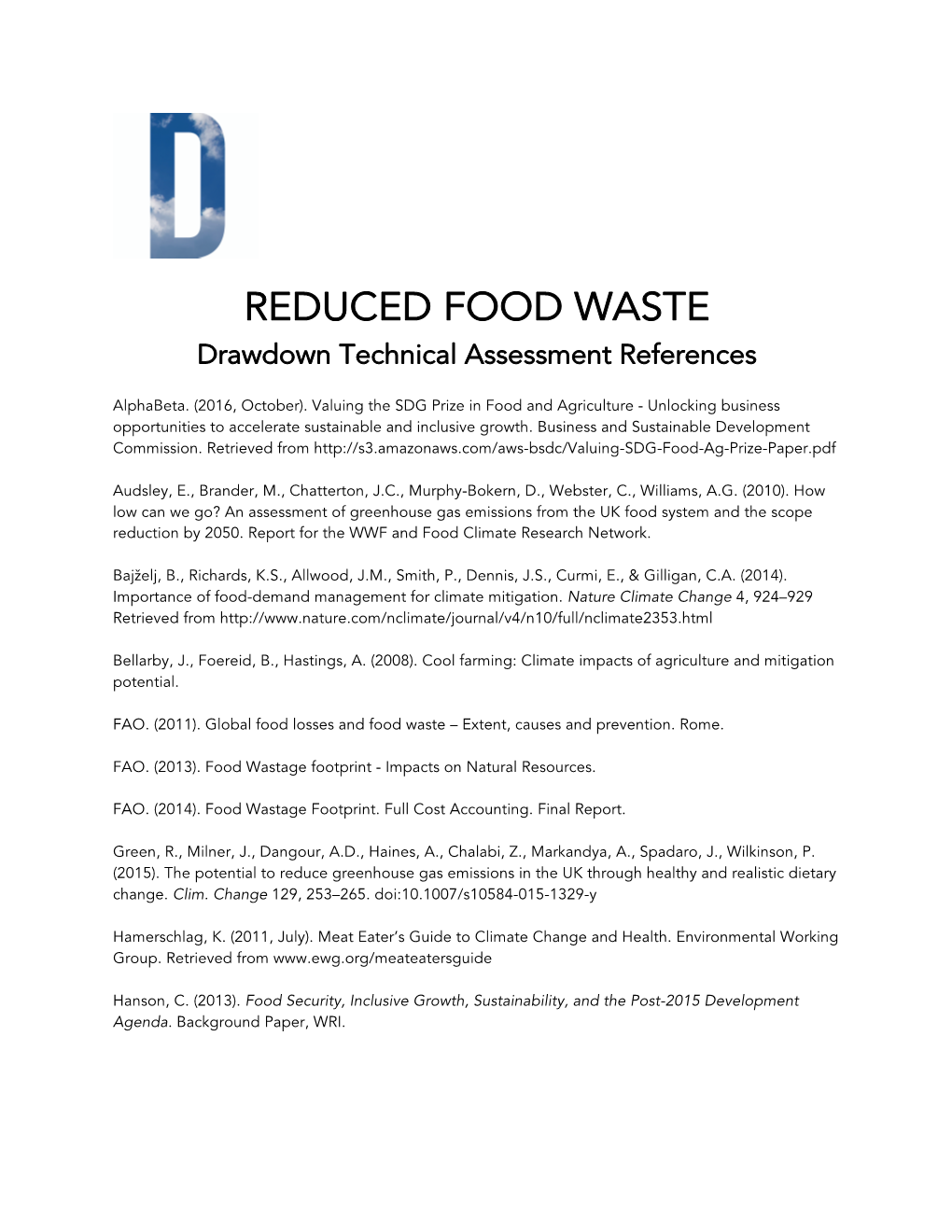 References REDUCED FOOD WASTE