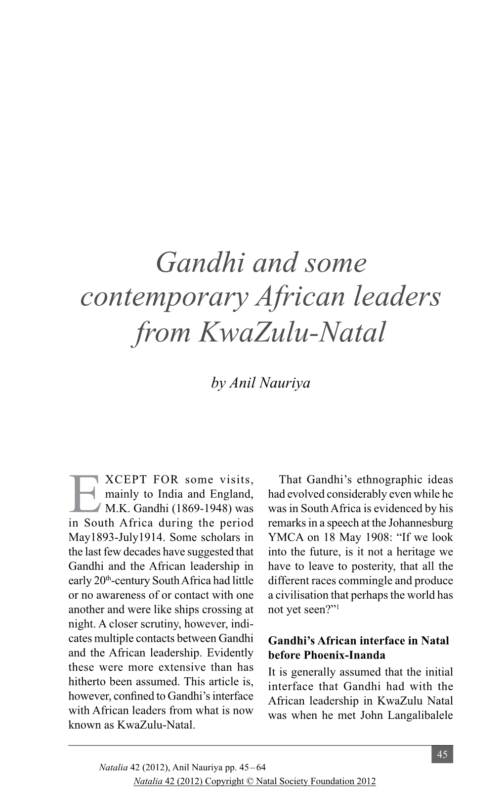 Gandhi and Some Contemporary African Leaders from Kwazulu-Natal