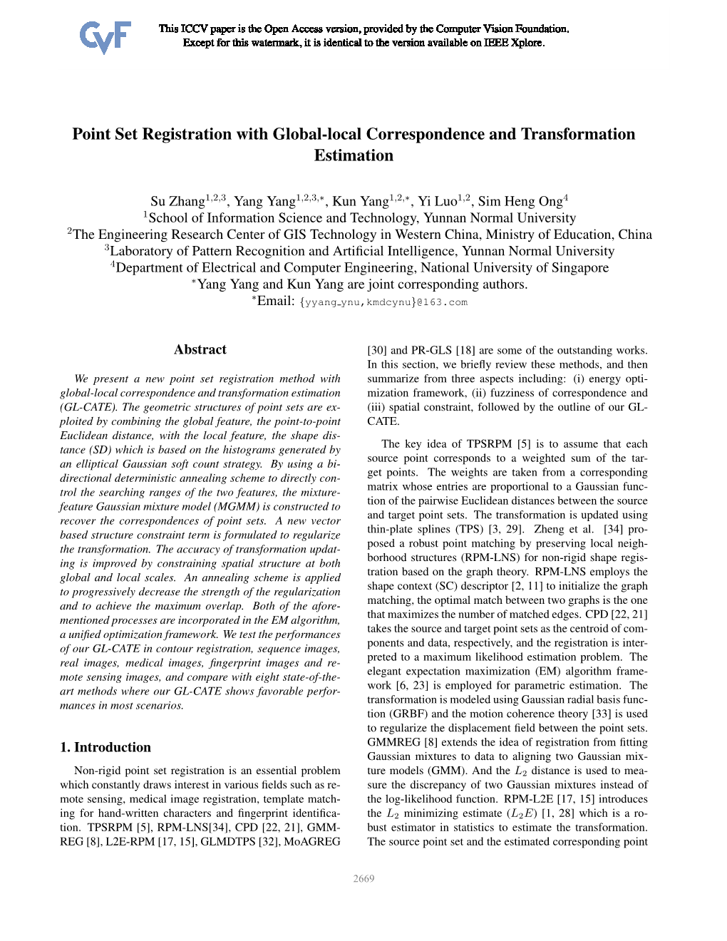 Point Set Registration with Global-Local Correspondence and Transformation Estimation