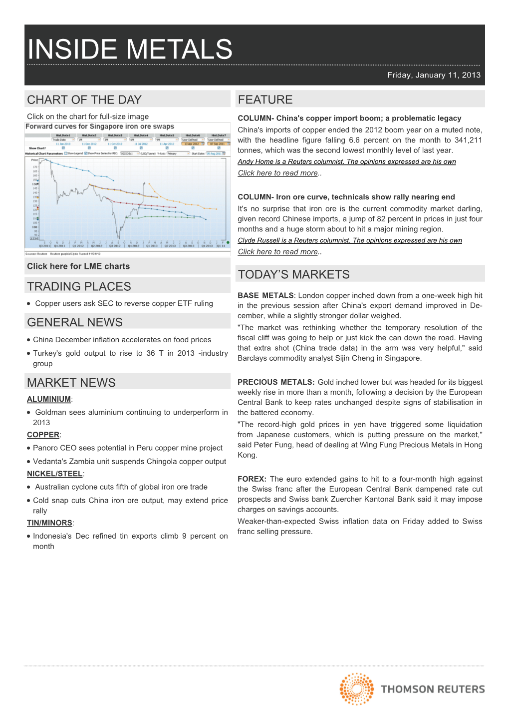 INSIDE METALS Friday, January 11, 2013