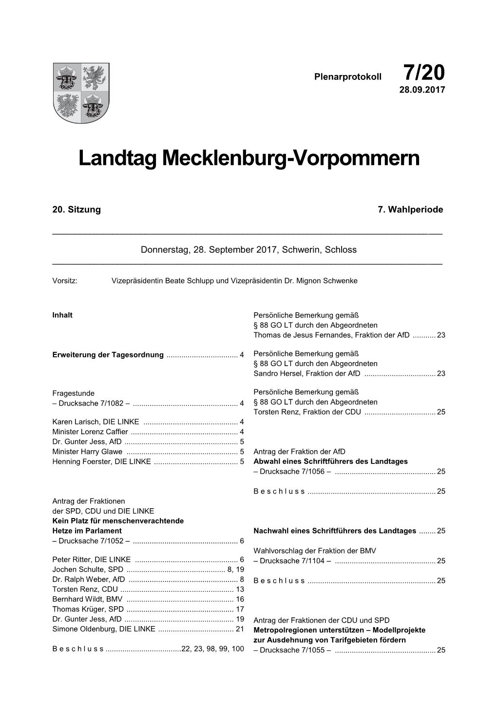 7/20 Landtag Mecklenburg-Vorpommern