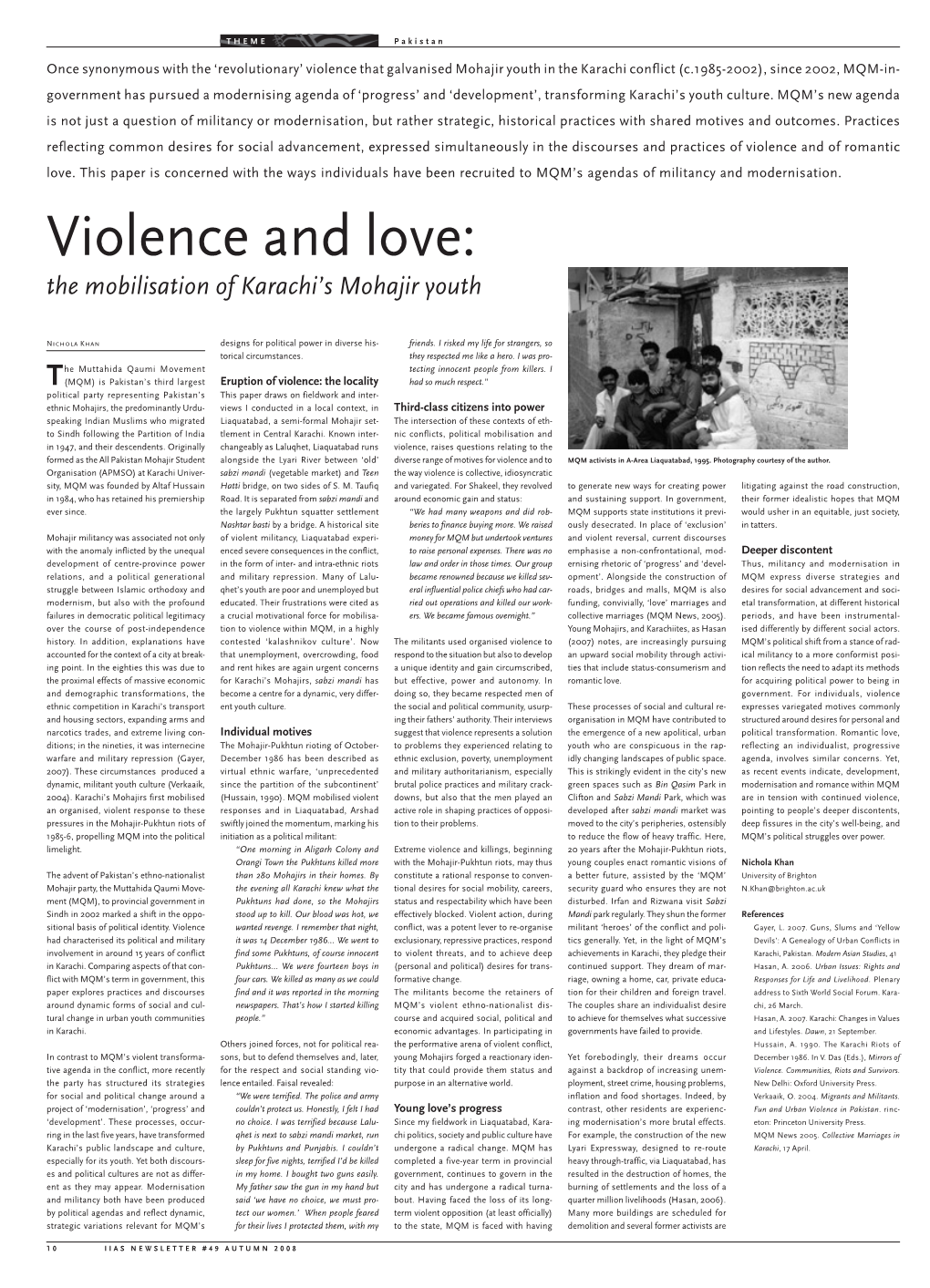 Violence and Love: the Mobilisation of Karachi’S Mohajir Youth