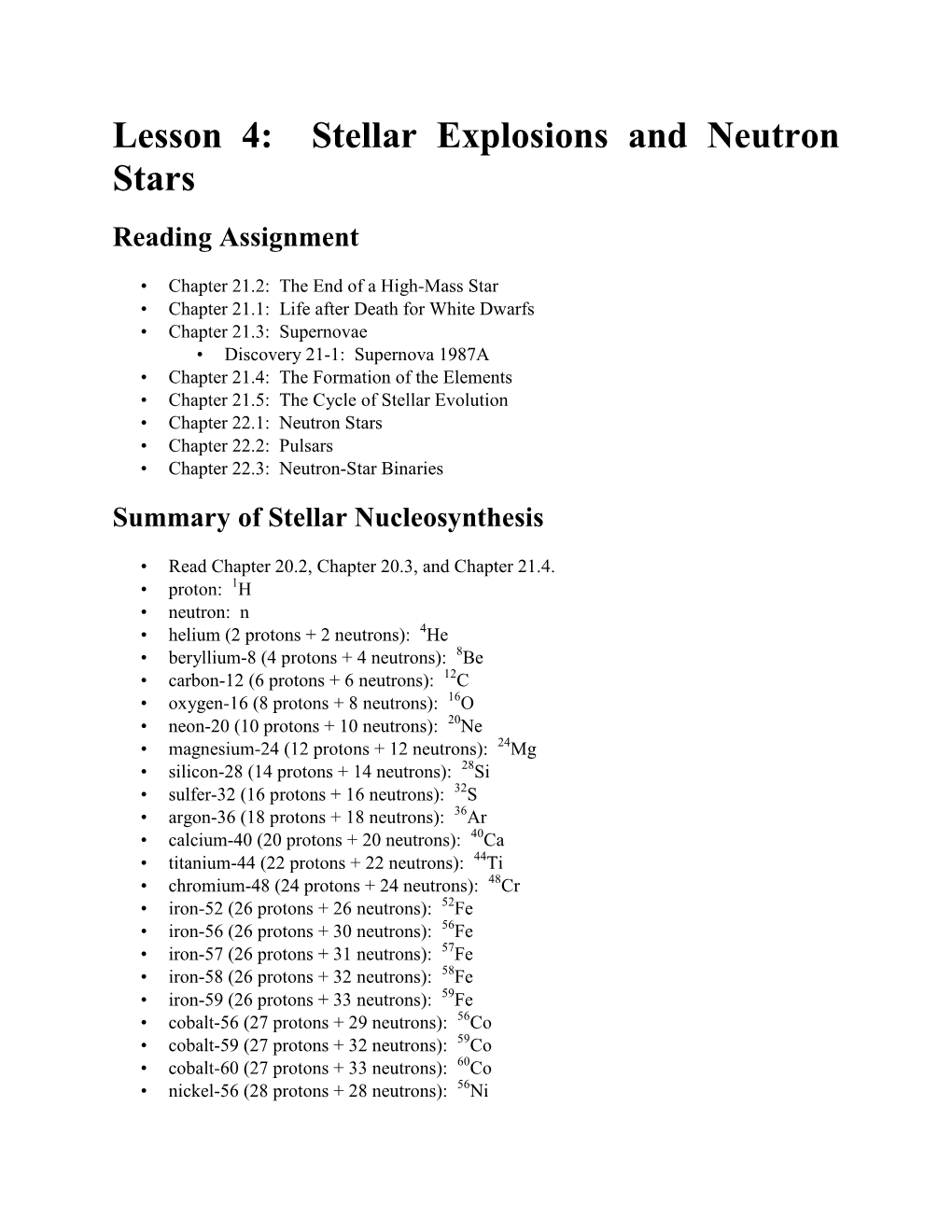 Lesson 4: Stellar Explosions and Neutron Stars