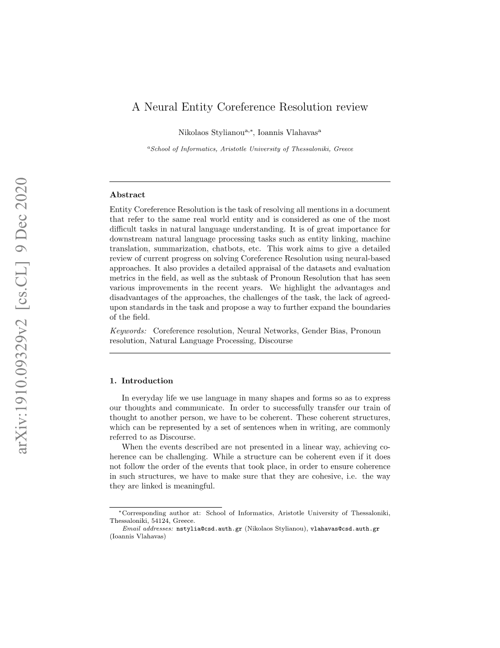 A Neural Entity Coreference Resolution Review