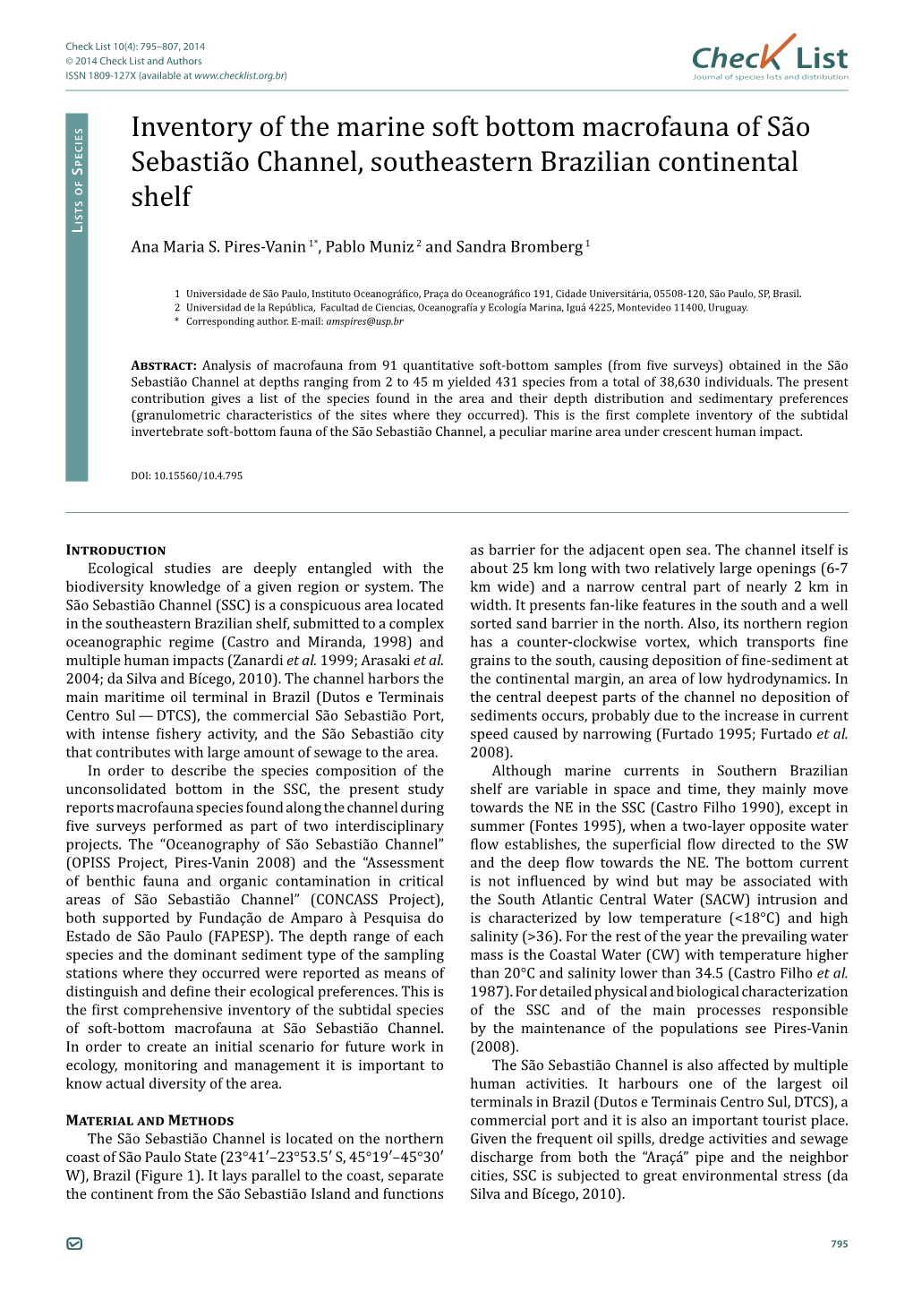 Inventory of the Marine Soft Bottom Macrofauna of São Sebastião