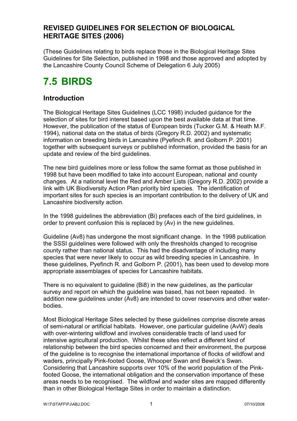 Bhs Bird Guidelines 2006