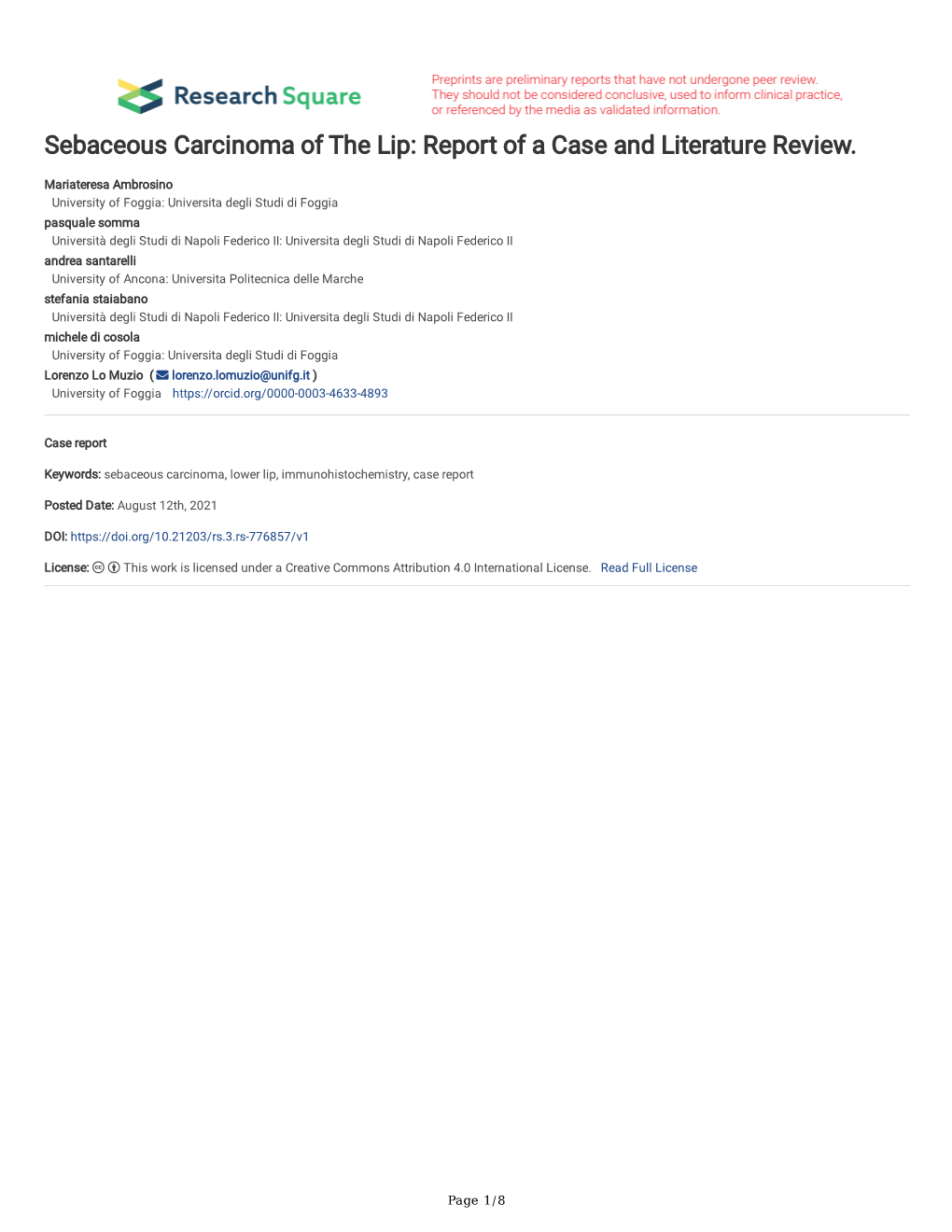 Sebaceous Carcinoma of the Lip: Report of a Case and Literature Review